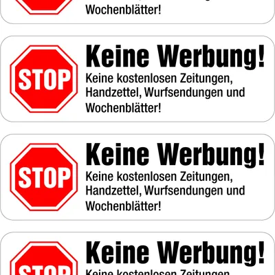 immi 10 Keine Werbung Aufkleber, Weiß, einzeln abziehbar, Stop Briefkastenwerbung