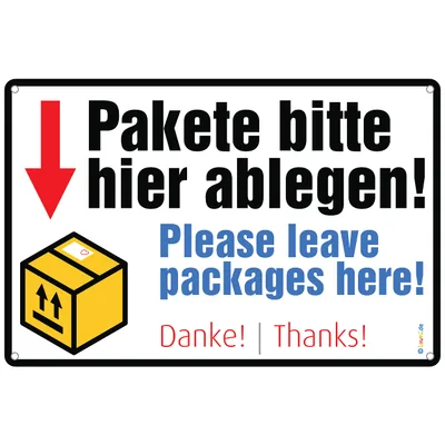 immi 1St. Pakete bitte hier ablegen (300x200mm Schild mit Bohrung) Leave packages here