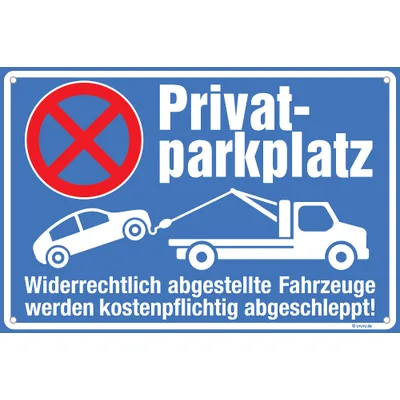 immi 1St. Privatparkplatz Schild (blau) mit Löcher zum Befestigen, große Schrift, 30x20cm