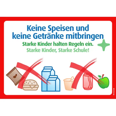 immi 1x Schulschild laminiert - Keine Speisen und keine Getränke mitbringen (A4)