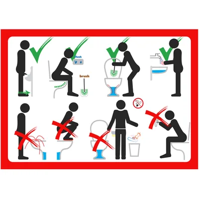 immi 1x Toiletten Benimm Regeln, Rot, Groß (A4), ohne Text, international