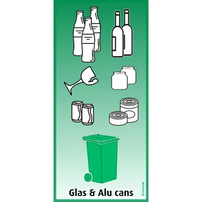 immi 4 St. Mülltrennung Aufkleber für Glas und Alu Mülltonne 14x29,7cm
