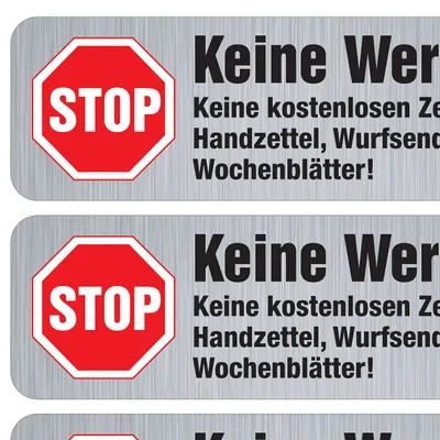 immi 4 St. XXL Keine Werbung Aufkleber, Edelstahl-Optik, 100x31mm