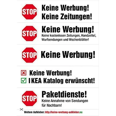 immi 40 Aufdrucke, Stop Keine Werbung Aufkleber (Durchsichtig - Verschiedene)