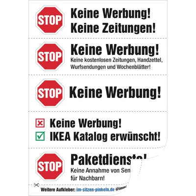 immi 40 Aufdrucke, Stop Keine Werbung Aufkleber (Durchsichtig - Verschiedene)