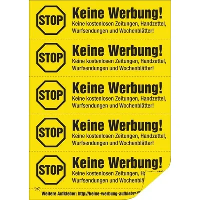 immi 40 Aufdrucke, Stop Keine Werbung Aufkleber (Gelb - gleiche Aufdrucke)