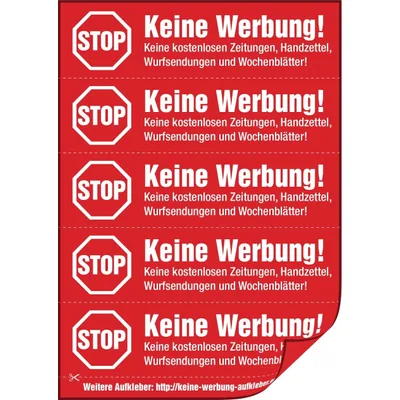 immi 40 Aufdrucke, Stop Keine Werbung Aufkleber (Rot - gleiche Aufdrucke)