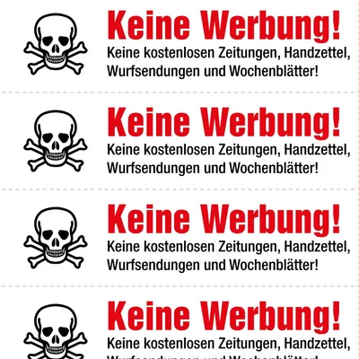 immi 40 Aufdrucke, Stop Keine Werbung Aufkleber (Totenkopf - gleiche Aufdrucke)