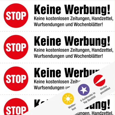 immi 40 Aufdrucke, Stop Keine Werbung Aufkleber (Weiß - gleiche Aufdrucke)