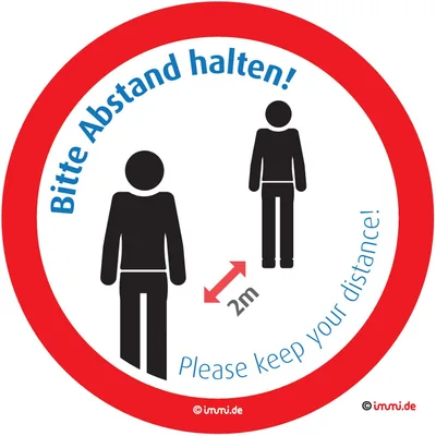 immi 4x Abstand halten Aufkleber - Please Keep Your Distance, 95mmØ