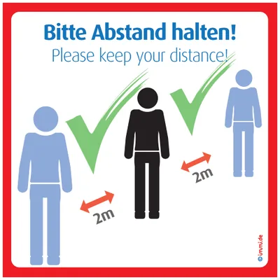 immi 4x Bitte Abstand halten Aufkleber - Pls. keep your distance (quadr., 98mm)