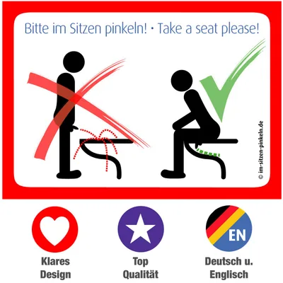 immi 4x Bitte im Sitzen pinkeln Aufkleber Folie, Postkartenformat. Das Original, A6