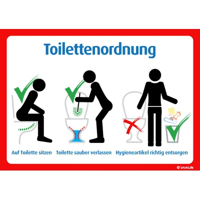 immi 4x große Toilettenordnung, Grau, Groß (Din A4) Aufkleber für Damen und Herrentoiletten