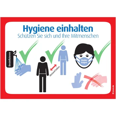 immi 4x Hygiene einhalten Hände desinfizieren, Abstand halten, Maske tragen, A6