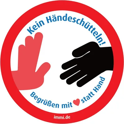 immi 4x Kein Händeschütteln Aufkleber, Begrüßen mit Herz statt Hand, 95mmØ