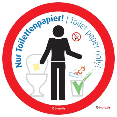 immi 4x Nur Toilettenpapier, Toilet paper only, Hygiene Aufkleber, 95mmØ