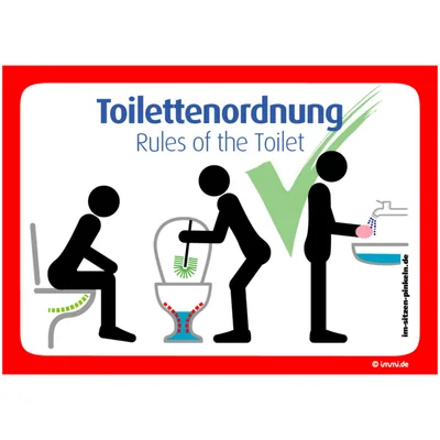 immi 4x Toiletten Aufkleber (DIN A6 Toilettenordnung, rot)