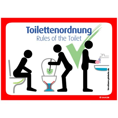 immi 4x Toilettenordnung (Rot), Sitzen pinkeln, Klobürste, Hände Waschen, A6