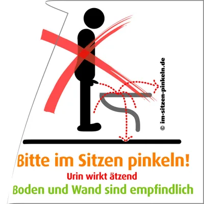 immi 4x Vermieter Aufkleber, Bitte im Sitzen Pinkeln, Urin wirkt ätzend, 9,8cm