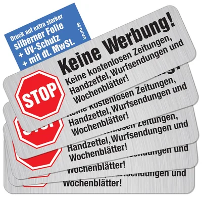 immi 5 St. Keine Werbung Aufkleber, Edelst.-Optik, Schild einzeln abziehbar