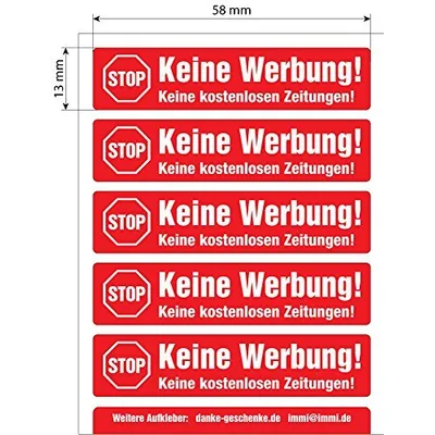 immi 5 STOP Werbung Briefkasten-Aufkleber 58x13mm in Rot z.B.f.Renz Briefkasten