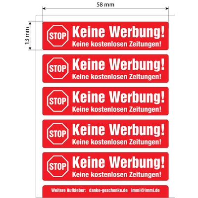 immi 5 STOP Werbung Briefkasten-Aufkleber 58x13mm in Rot z.B.f.Renz Briefkasten