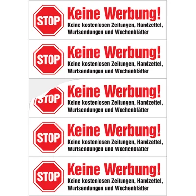 immi 5St. Keine Werbung Aufkleber in fetter roter Schrift, matt, wetterfest