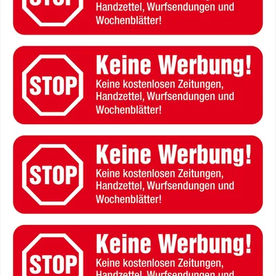 immi 8 Keine Werbung Aufkleber, Rot, einzeln abziehbar, Stop Briefkastenwerbung