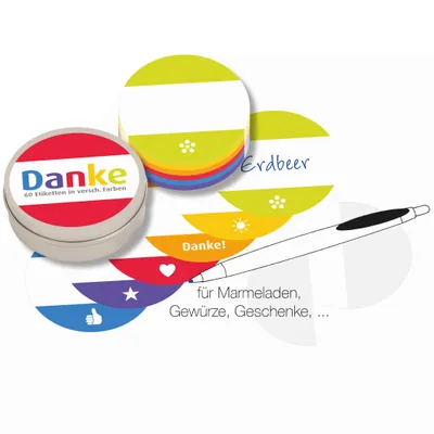 immi Dankeschön Etiketten in Dose, 60 Stück, Beschriftung/Geschenkaufkleber