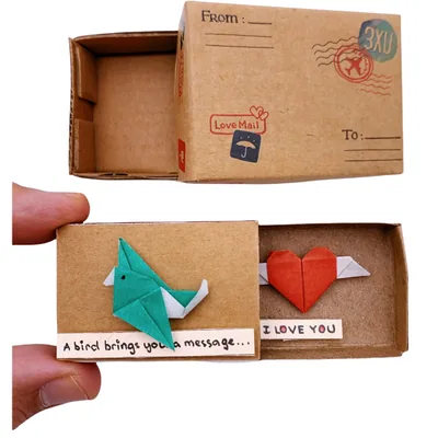 immi Origami Überraschung, kleines Geschenk in der Box (Vogel/Herz)