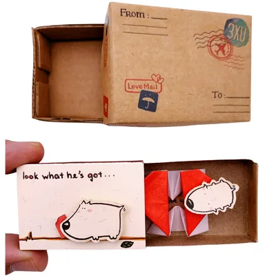 immi Origami Überraschung, kleines Geschenk in der Box (Hund/Herz)
