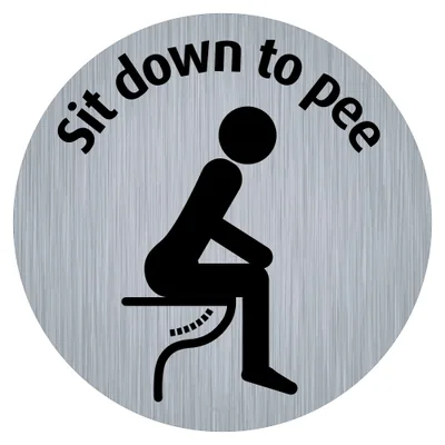 immi Piktogramm Aufkleber, Edelstahl-Optik, 9,5cmØ (Sit down to pee)