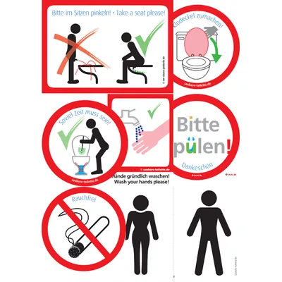 immi Saubere Toilette Aufkleber Bundle, Sitzen pinkeln, Klobürste verwenden,etc.
