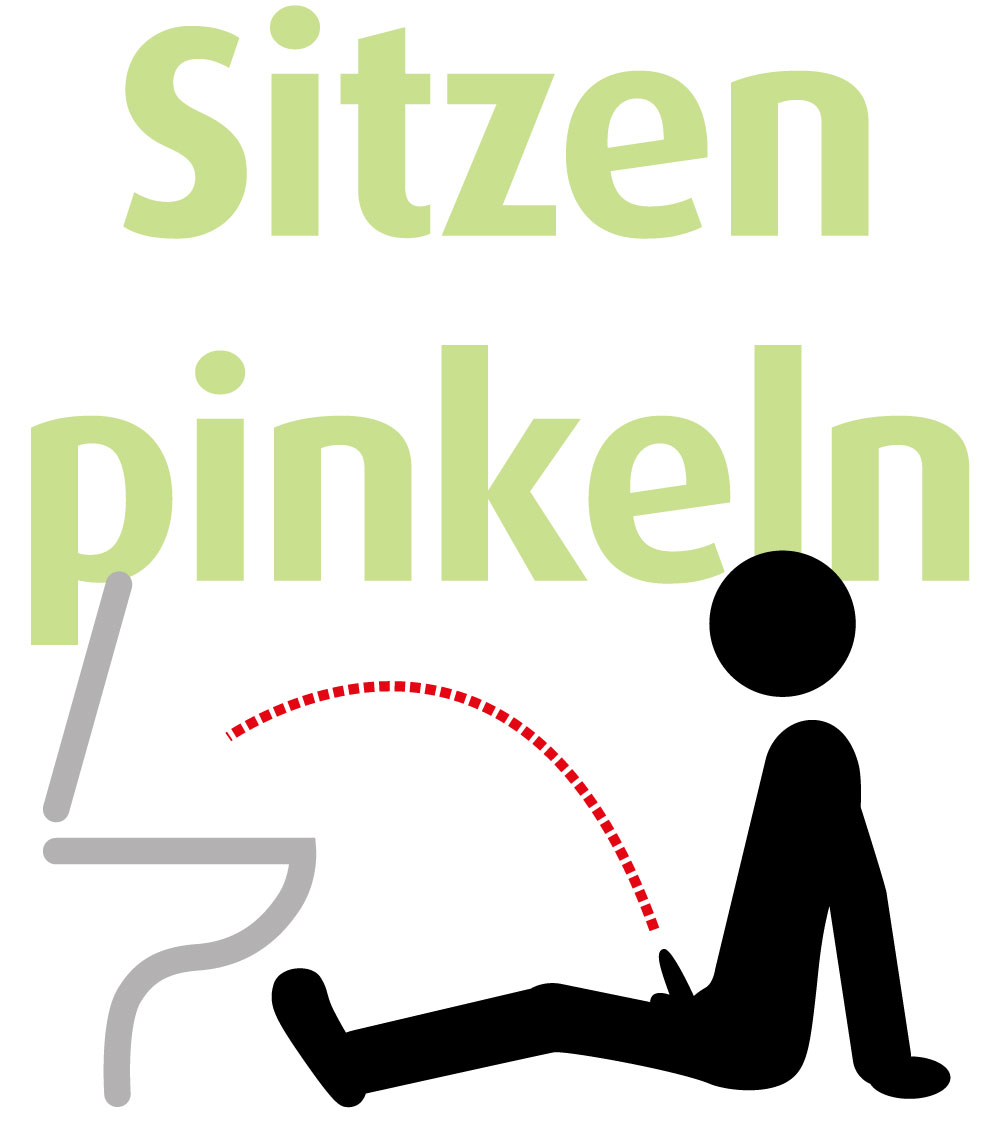 Bitte im Sitzen pinkeln Männchen auf dem Boden
