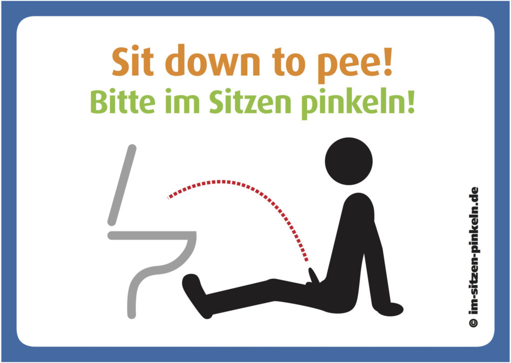 Spaß Sitzpinkler witziger Im Sitzen pinkeln auf dem Boden sitzender Mann Sit down to pee