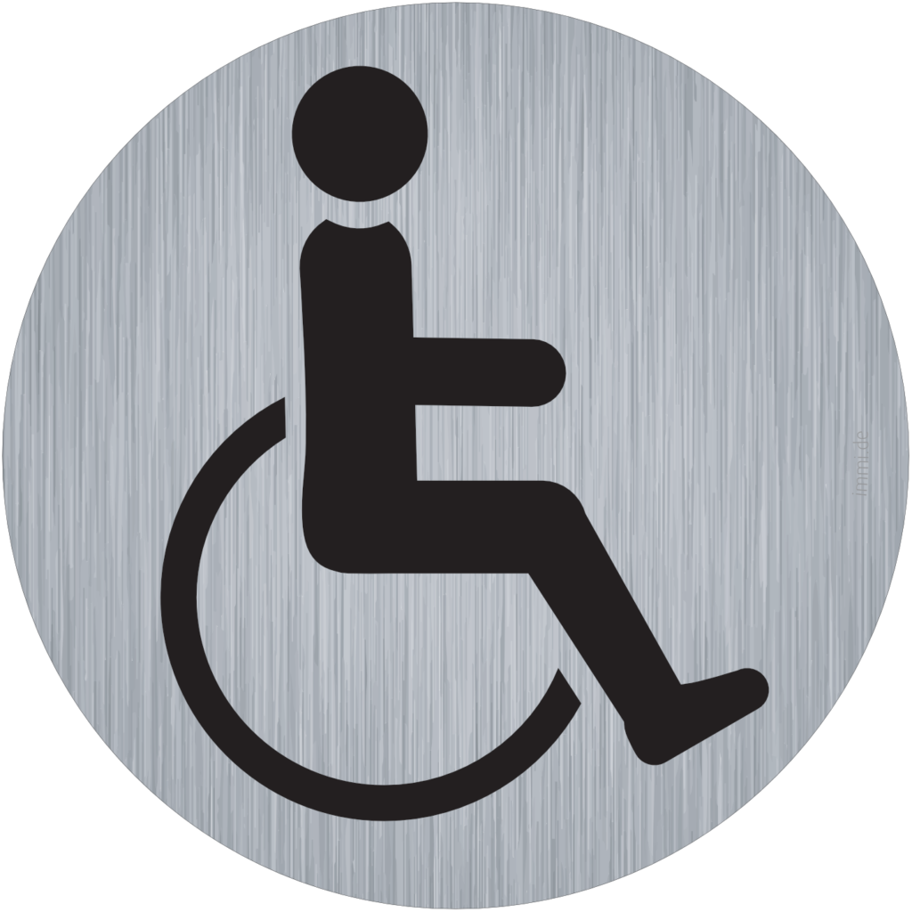 immi WC-Beschilderung - Behinderten Rollstuhlfahrer, 9,5cm Ø, rund, Edelstahl-Optik