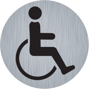 immi WC-Beschilderung - Behinderten Rollstuhlfahrer, 9,5cm Ø, rund, Edelstahl-Optik